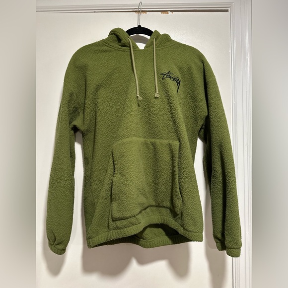 Stüssy Bronson Polar Fleece Drawstring Hoodie Sz: S olive green.Embroidered logo - Picture 2 of 13
